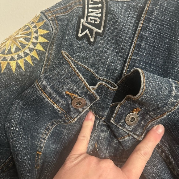 Ethyl vintage denim jacket with patches size large upcycled Indie - Picture 9 of 9